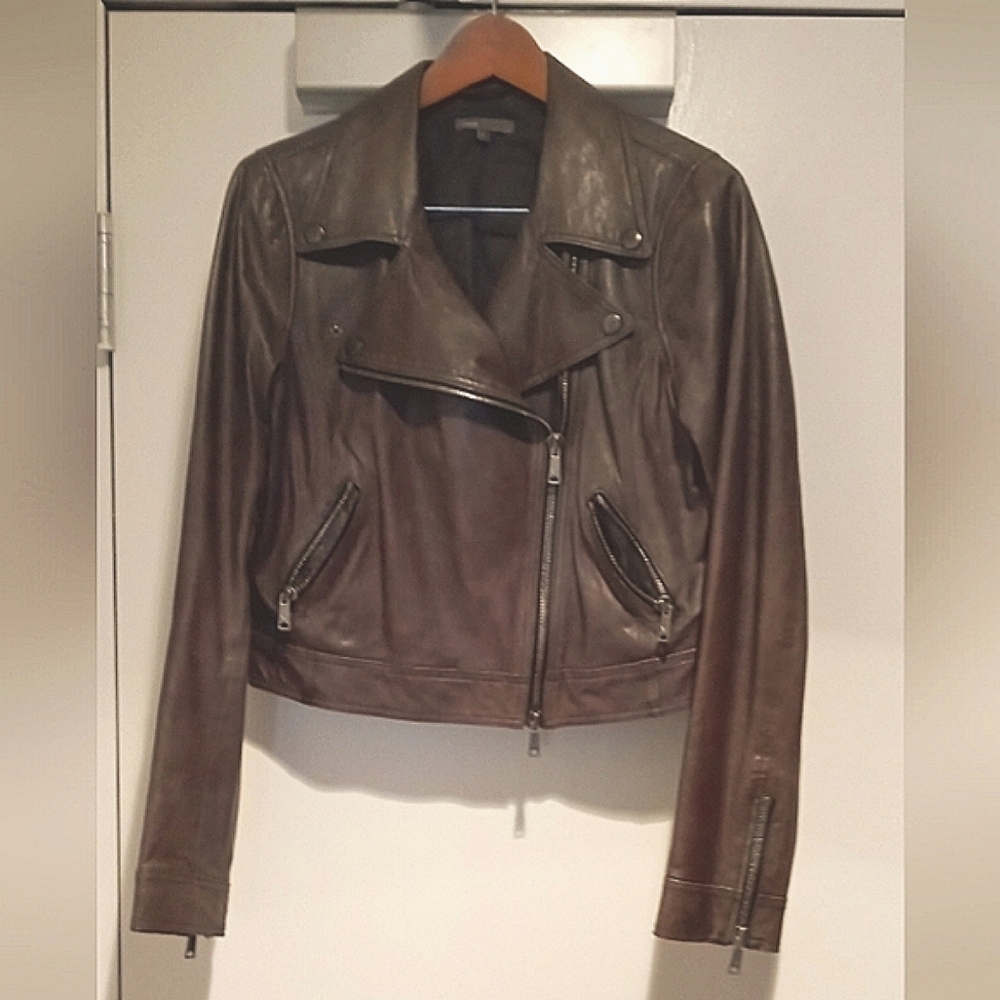VINCE | Brown, Short Leather Jacket